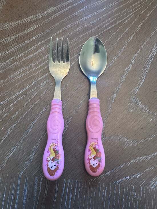 Disney Other - Disney Belle Pink Handle Stainless Steel Toddler Fork and Spoon Set Beauty Beast